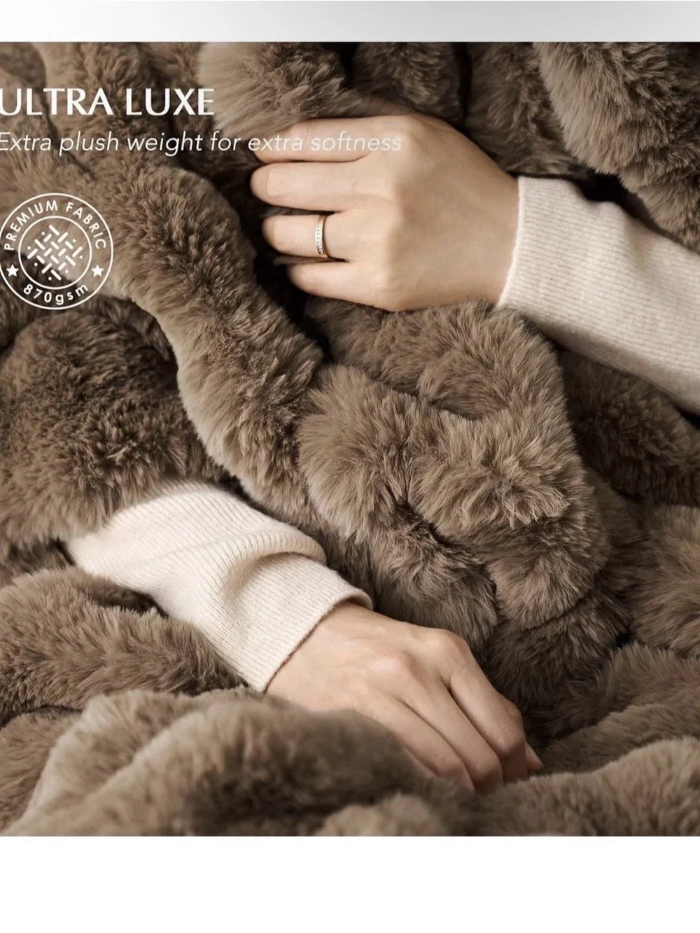 Sumptuous Taupe Faux Fur Throw Blanket - Luxury Cozy Layer